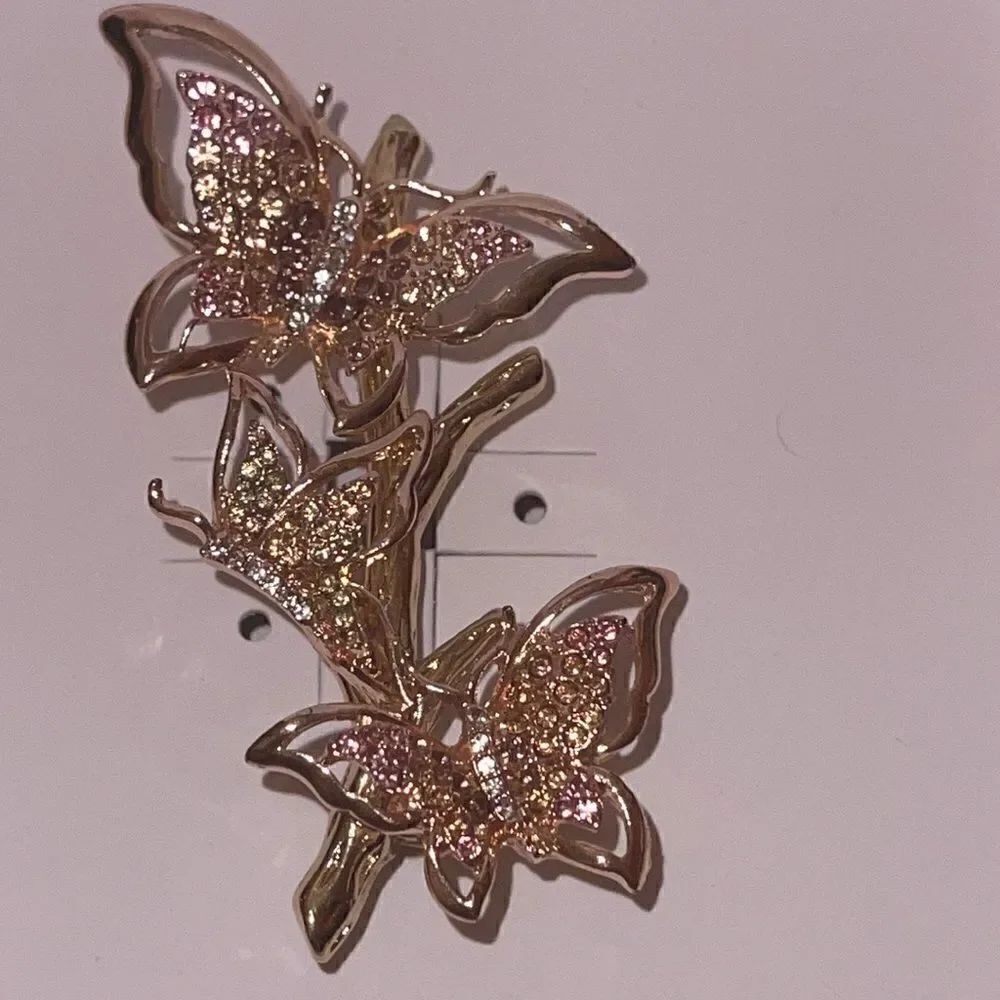 NIB Charter Club gold tone butterflies crystal brooch